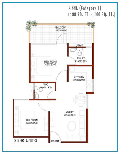 Signature Global Synera 2BHK Category 1 Floor Plan