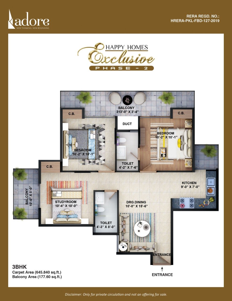 Adore Happy Homes Exclusive Floor Plan 3BHK Type C