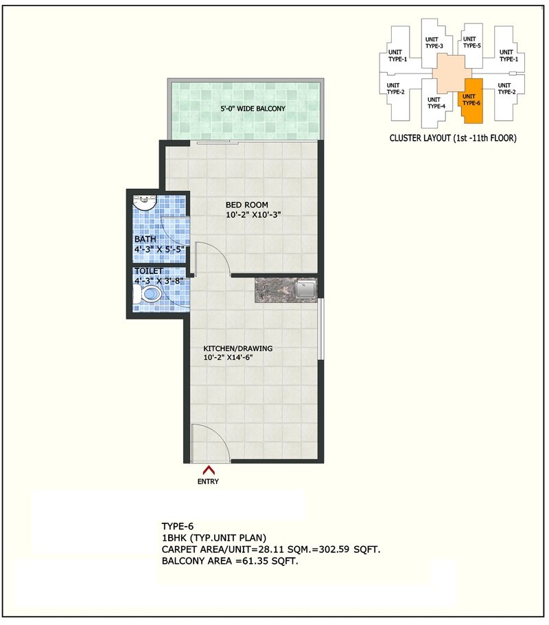 ROF Aalayas 1BHK Type 6 Floor Plan