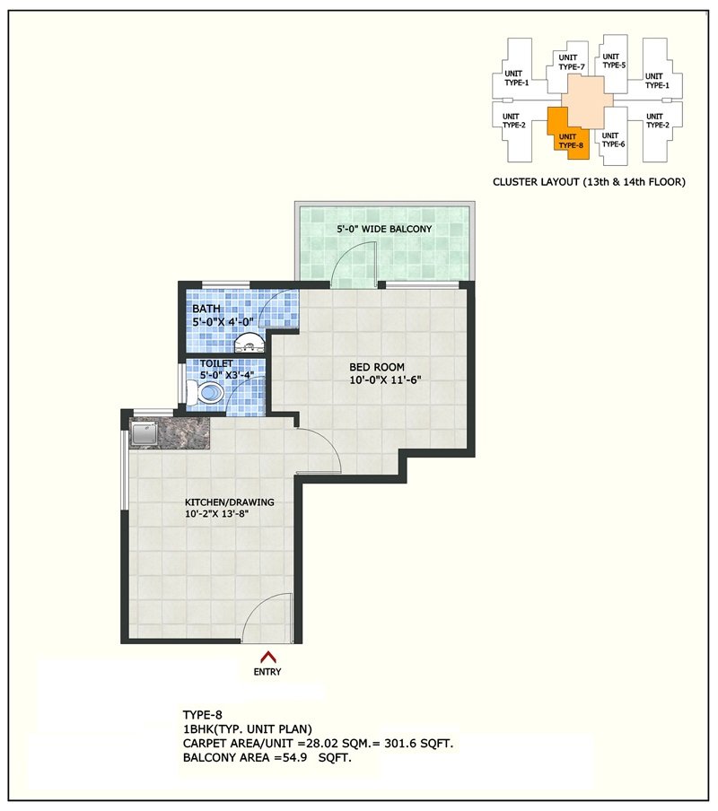 ROF Aalayas 1BHK Type 8 Floor Plan
