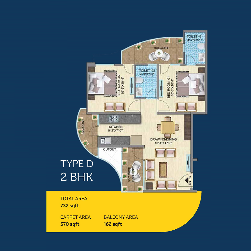 Mahira Homes 103 Floor Plan 2 bhk Type D