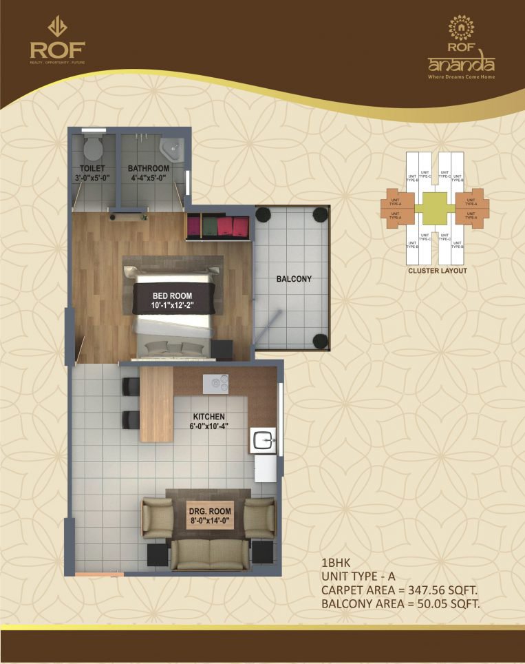 ROF Ananda 1BHK Type A Floor Plan