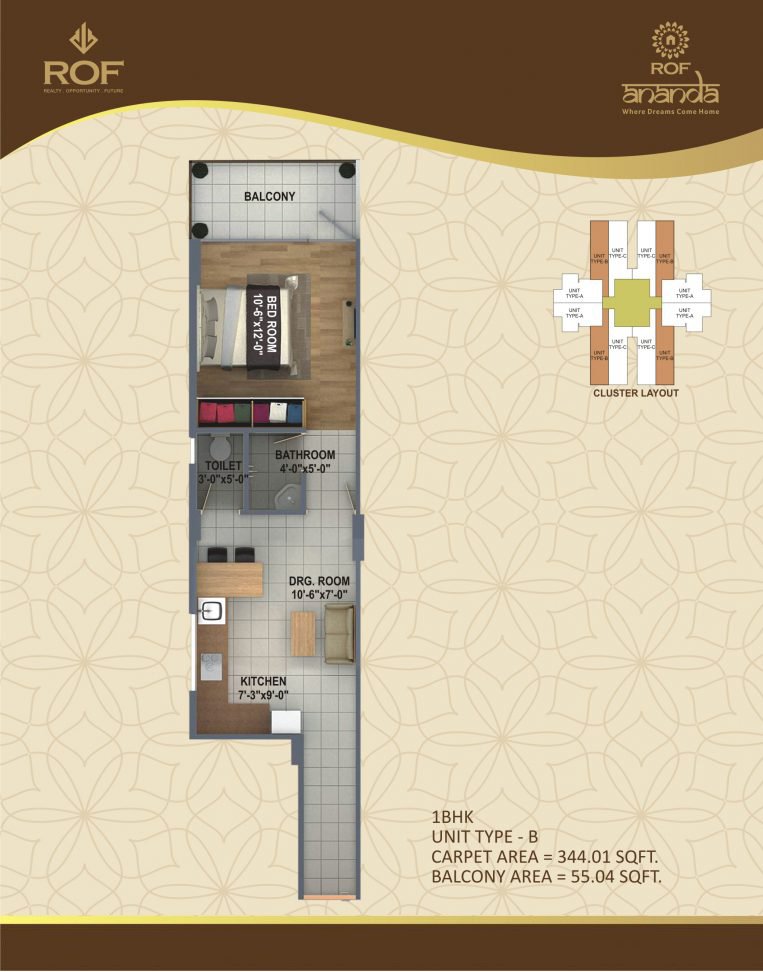 ROF Ananda 1BHK Type B Floor Plan