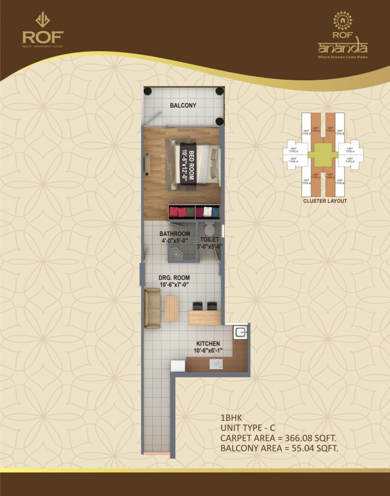 ROF Ananda 1BHK Type C Floor Plan