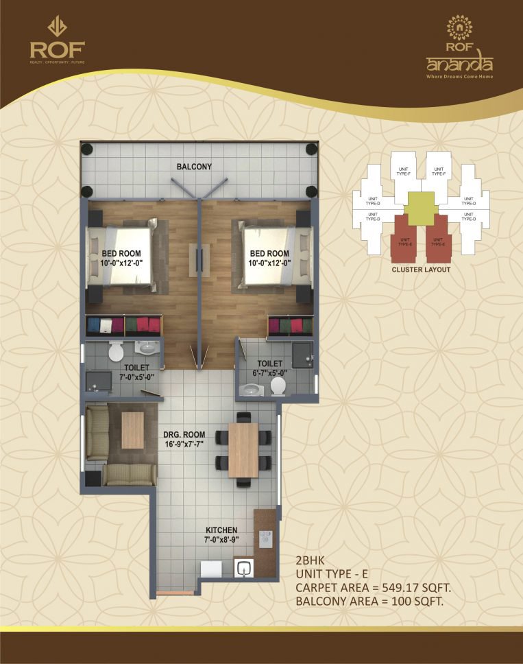ROF Ananda 2BHK Type E Floor Plan