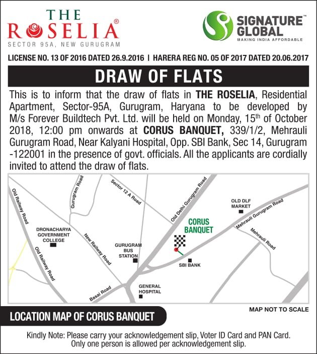 Signature Global The Roselia Sector 95A Gurgaon Draw Results 15th October 2018