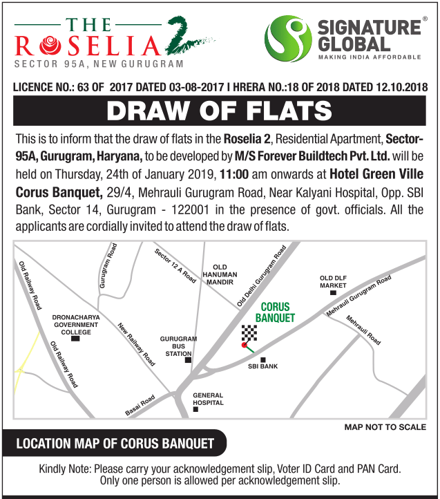 Signature Global The Roselia 2 Sector 95A Gurgaon Draw Results 24th January 2019