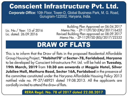 Habitat 78 Sector 78 Faridabad Re-Draw Date 19 March 2019