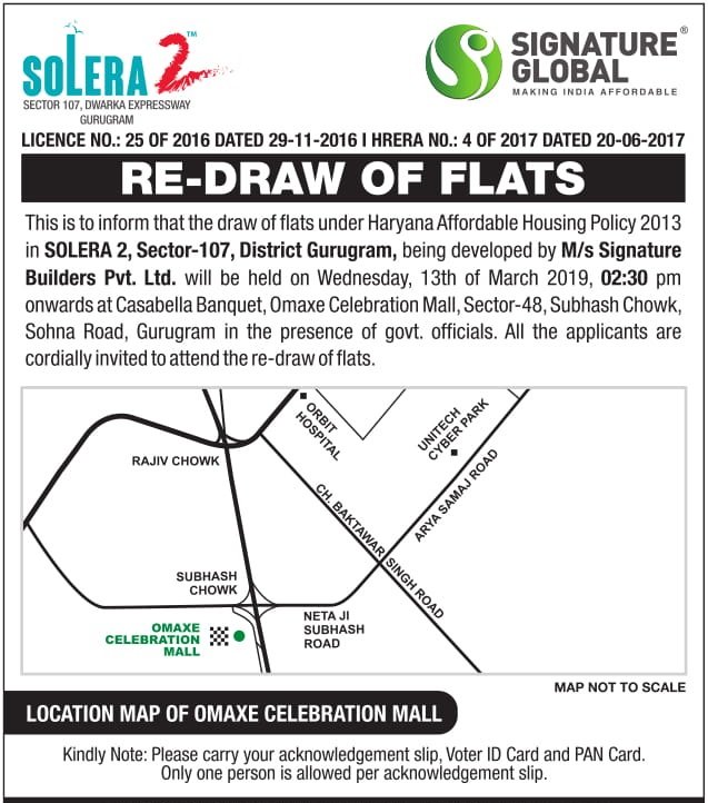 Signature Global Solera 2 Sector 107 Gurgaon Redraw Date 13 March 2019