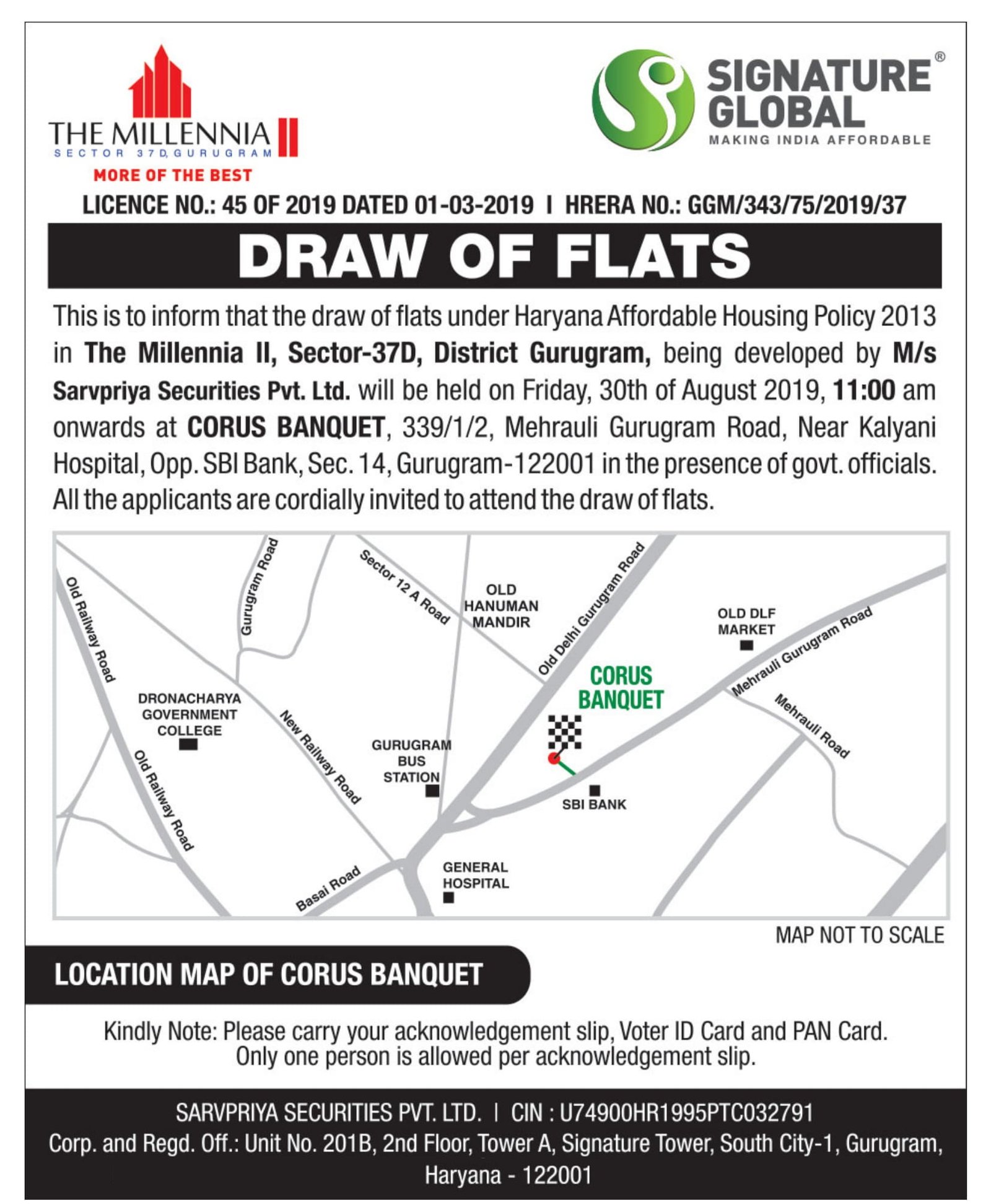 Signature Global The Millennia 2 Sector 37D Gurgaon Draw Date 30th August 2019
